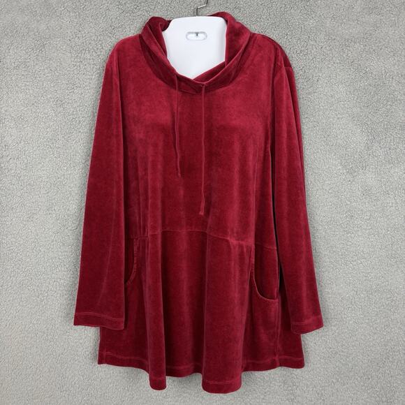 pureJill Velvet Velour Top Sz XL petite Turtleneck Crimson Red Pima Cotton Blend - Picture 1 of 14